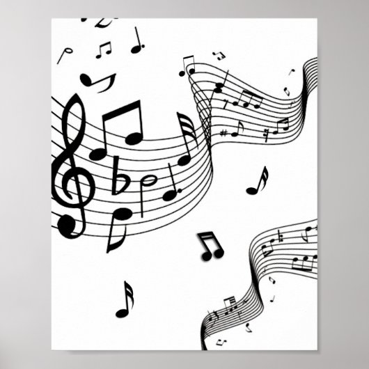Poster Notes de musique sur blanc (Devant)