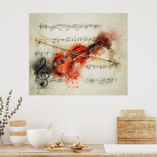 Poster Notes de musique violon aquarelle (Cuisine)