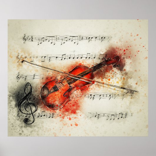 Poster Notes de musique violon aquarelle (Devant)