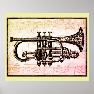 Poster Notes de trompette et de musique