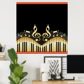 Poster Notes Gold et Black Music Arrière - plan noir (Bureau à domicile)