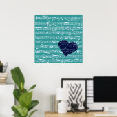 Poster Notes musicales Aqua Blue (Bureau à domicile)
