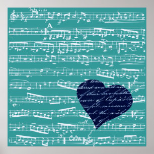 Poster Notes musicales Aqua Blue