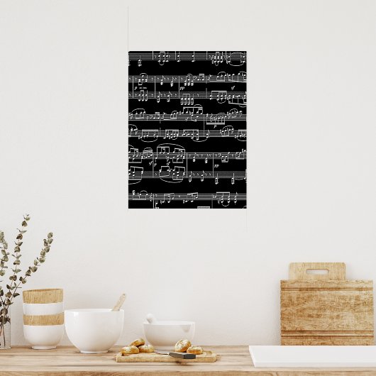 Poster notes musicales blanches en noir, musique (Cuisine)