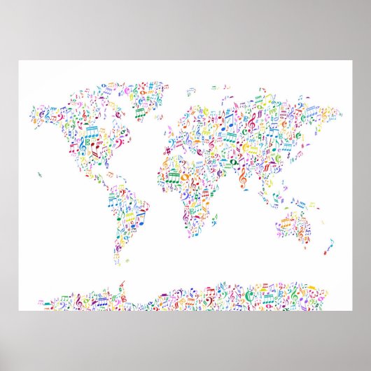 Poster Notes musicales Carte du monde (Devant)