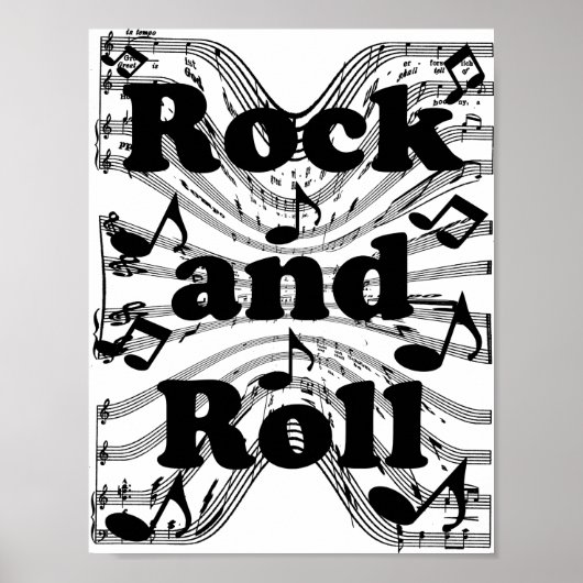 Poster Notes musicales de feuilles de rock et de rouleaux (Devant)
