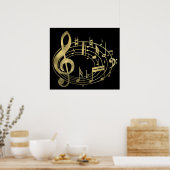 Poster Notes musicales d'or en forme ovale (Cuisine)