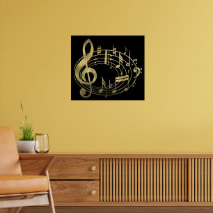 Poster Notes musicales d'or en forme ovale