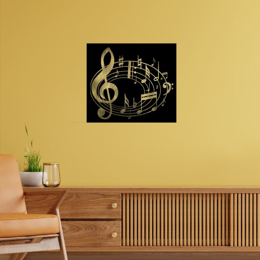 Poster Notes musicales d'or en forme ovale (Salon 2)