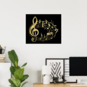 Poster Notes musicales d'or en forme ovale (Bureau à domicile)