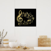 Poster Notes musicales d'or en forme ovale (Cuisine)