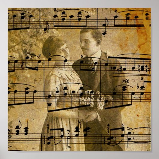 Poster Notes musicales en couple vintage (Devant)