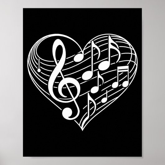 Poster Notes musicales en forme de cœur pour la Saint-Val (Devant)