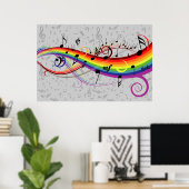 Poster Notes musicales en noir et gris arc-en-ciel (Bureau à domicile)