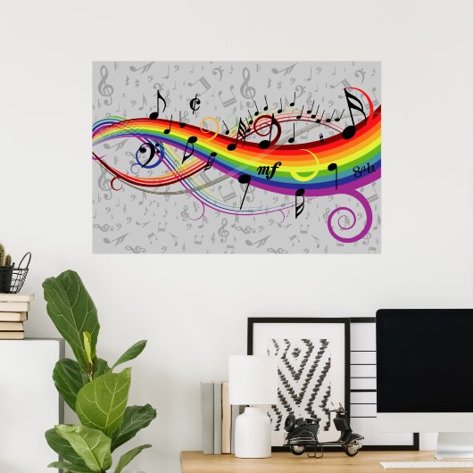 Poster Notes musicales en noir et gris arc-en-ciel (Bureau à domicile)