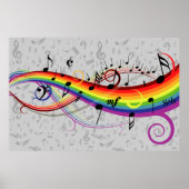 Poster Notes musicales en noir et gris arc-en-ciel (Devant)