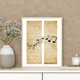 Poster Notes musicales sur papier de musique Vintage Old 