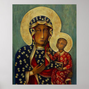 Poster Notre-Dame de Czestochowa Noir Vierge Maddona Mari