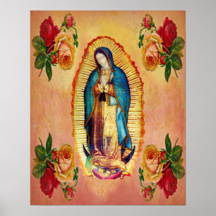 Poster Notre-Dame de Guadalupe Vierge Marie coin rose