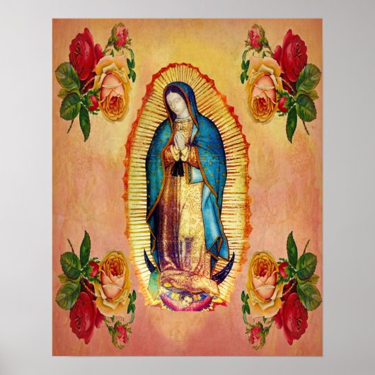Poster Notre-Dame de Guadalupe Vierge Marie coin rose (Devant)