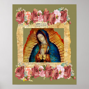 Poster Notre-Dame de Guadalupe Vierge Marie & Roses