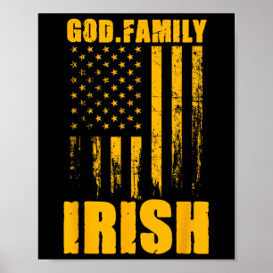 Poster Notre Dame irlandais Dieu. Famille. Drapeau Usa Vi