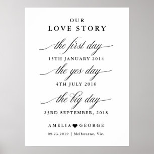 Poster Notre histoire d'amour signe de date mariage noir