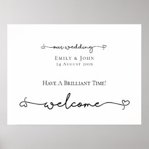 Poster Notre Mariage Bienvenue Coeur Swashes Script Signe