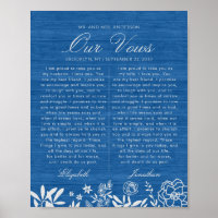 Notre Mariage Vows Marine Blue Floral Wood Anniver