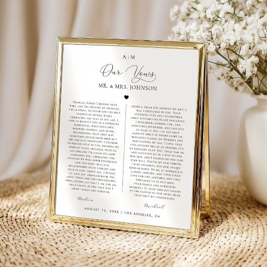 Poster Notre Mariage Vows Monogramme 1er anniversaire Cad