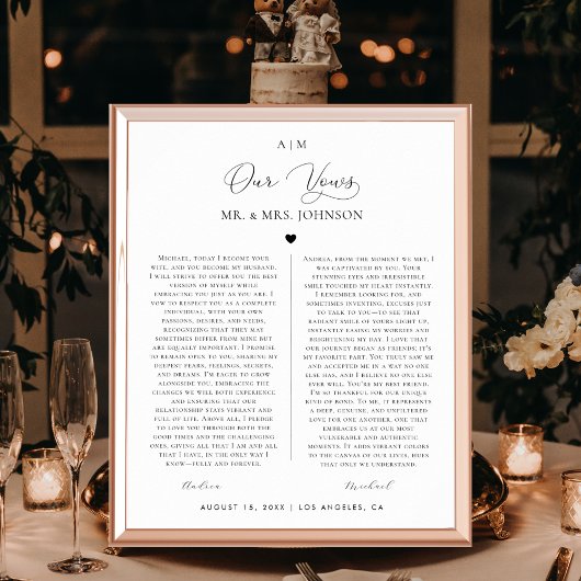 Poster Notre Mariage Vows Monogramme 1er anniversaire Cad