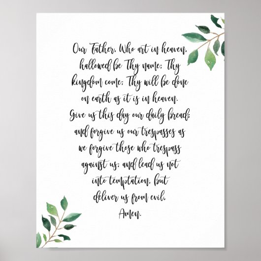Poster Notre Père Prière chrétienne Imprimer Calligraphie (Devant)