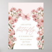 Poster Notre petit papillon rose filles 1er anniversaire (Devant)