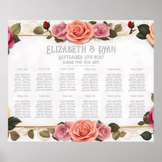 Poster Notre plan de table d'amour en fleurs (Devant)