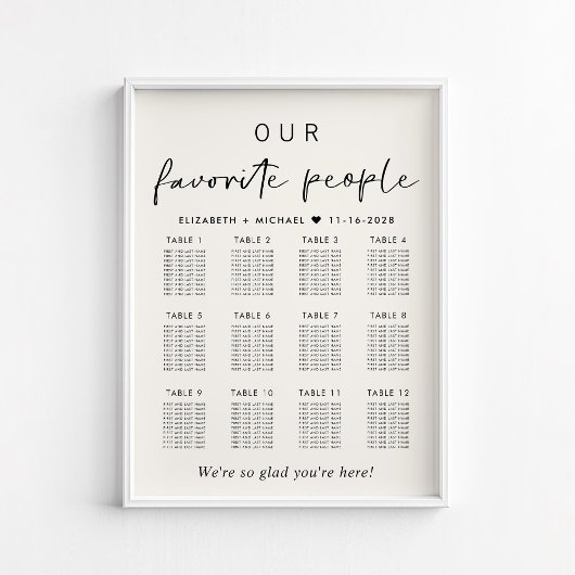 Poster Notre plan de table de mariage pour 12 tables
