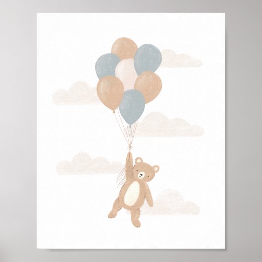 Poster Nounours avec ballons bleus (Devant)