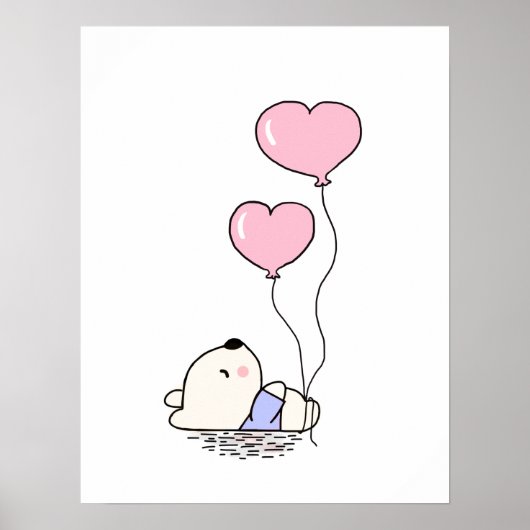 Poster Nounours en peluche avec ballons roses chambre de  (Devant)