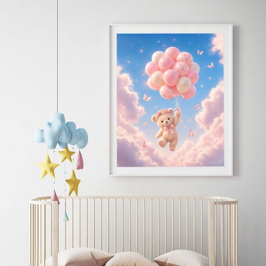 Poster Nounours en peluche Ballons roses 