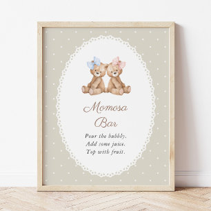 Poster Nounours, Nœud, Points beige, Bar Momosa