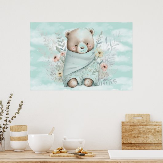 Poster Nounours ours en peluche enveloppé dans une couver (Cuisine)