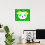 Poster Nounours Panda Arc-en-ciel Mignon sur Fond de Feui (Bureau à domicile)