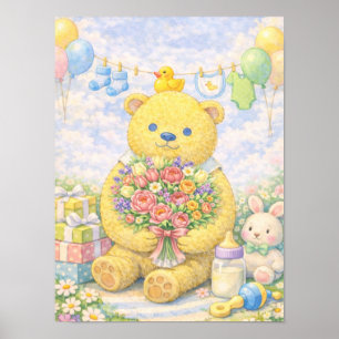 Poster Nounours pastel avec des fleurs