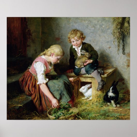 Poster Nourrir les lapins (Devant)