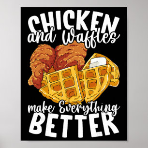Poster Nourriture de brunch de gaufres et de poulet drôle