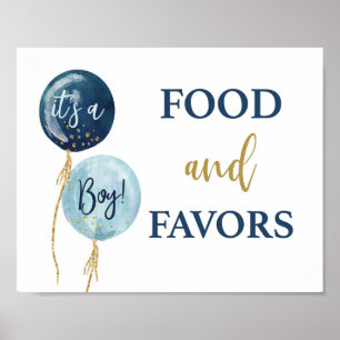 Poster Nourriture et faveurs bleu ballons baby shower gar