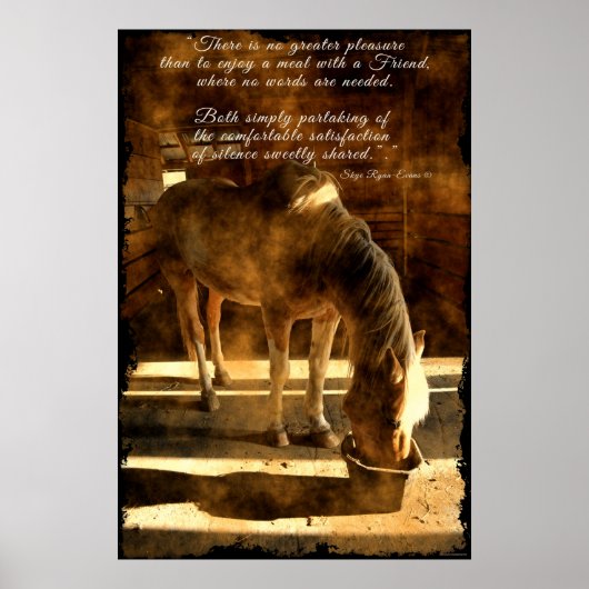 Poster Nourriture Palomino Pinto Horse en Grange & Prose (Devant)