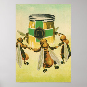 Poster Nourriture vintage, Abeilles de Miel Bio Dancing J