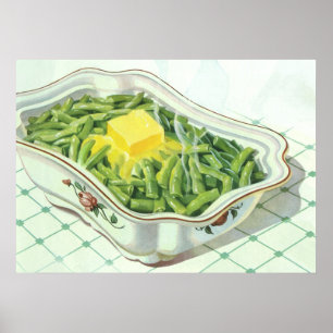 Poster Nourriture vintage, Casserole de haricot vert au b