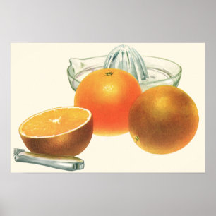 Poster Nourriture vintage Fruit, Oranges mûres Juicer Pet