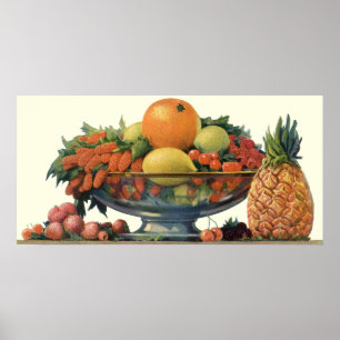 Poster Nourriture vintage, Fruits assaisonnés dans un bol